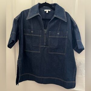 Shona Joy Deep Indigo Denim Jacket Short Sleeve Shirt